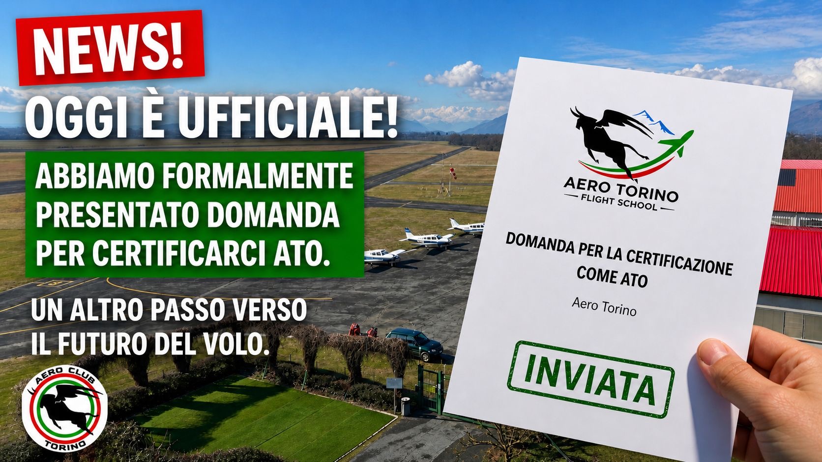 Aero Club Torino avvia l'iter di certificazione ATO: un nuovo capitolo per la formazione aeronautica torinese